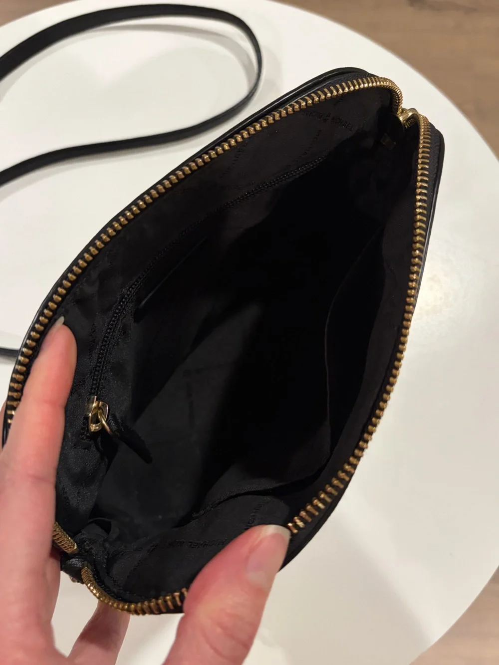 Michael Kors Black Jet Set Crossbody Bag, Gold Logo, Gold Chain